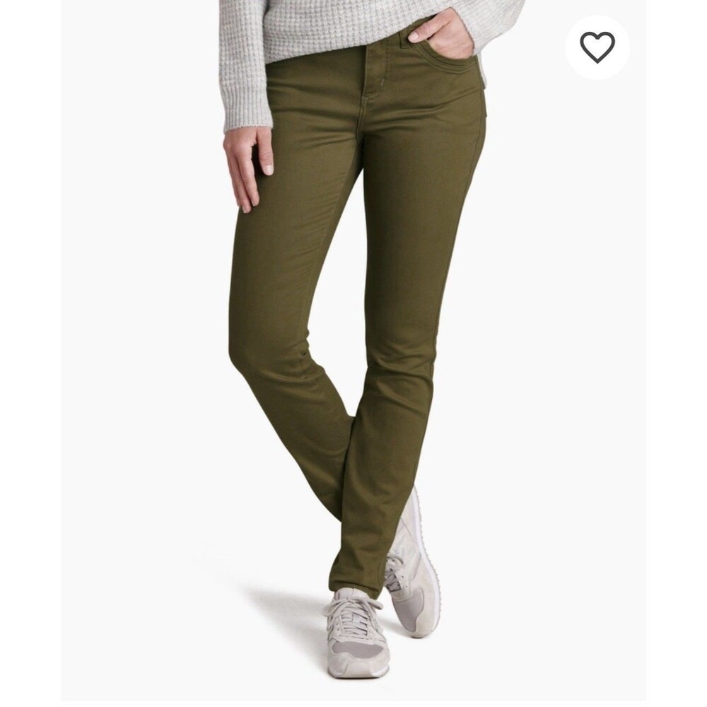 Kuhl Kontour Skinny Jeans Olive Green Women's 4 Reg Hiking Outdoors Tie Waist